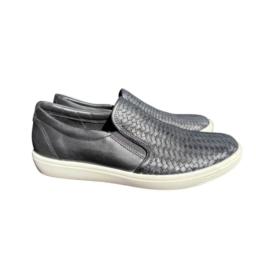 ECCO Soft 7 Woven Leather Slip On Sneaker Black Women size 41 US 10